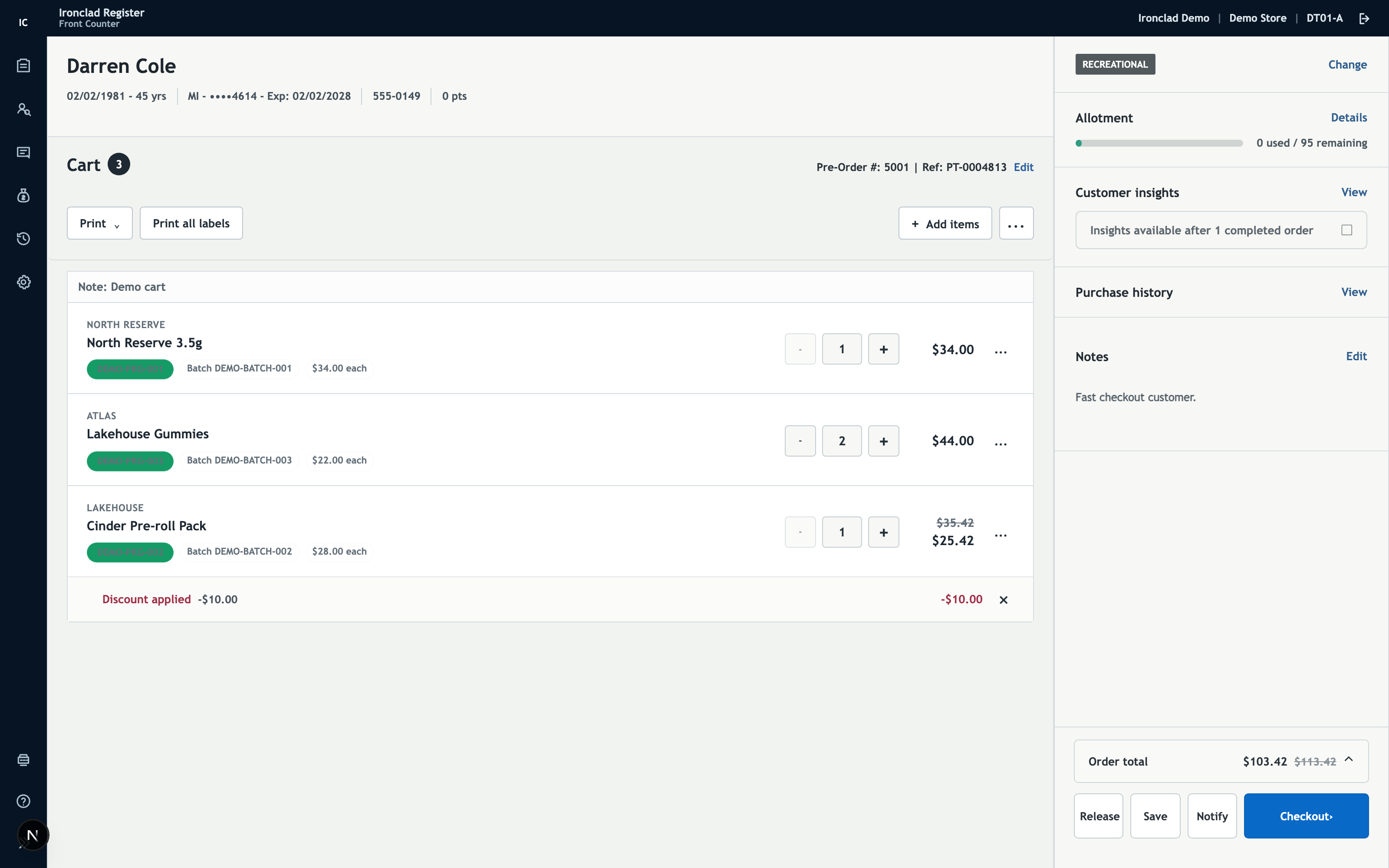 Ironclad checkout with purchase limits and tender
